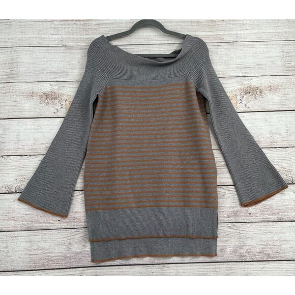 Anthropologie Striped‎ Elise Ribbed Off Shoulder Sweater Tunic Women's S Gray - Picture 1 of 9